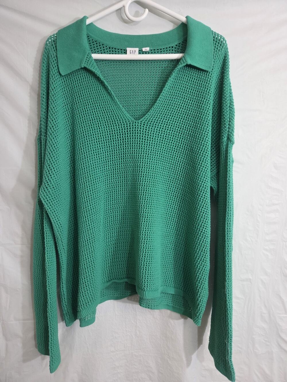 Gap Open Mint Crochet Sweater Size XXL Green Collared Oversized Cover-Up Capsule